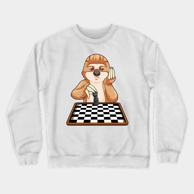 Sloth at Chess with Chess board Crewneck Sweatshirt by Markus Schnabel